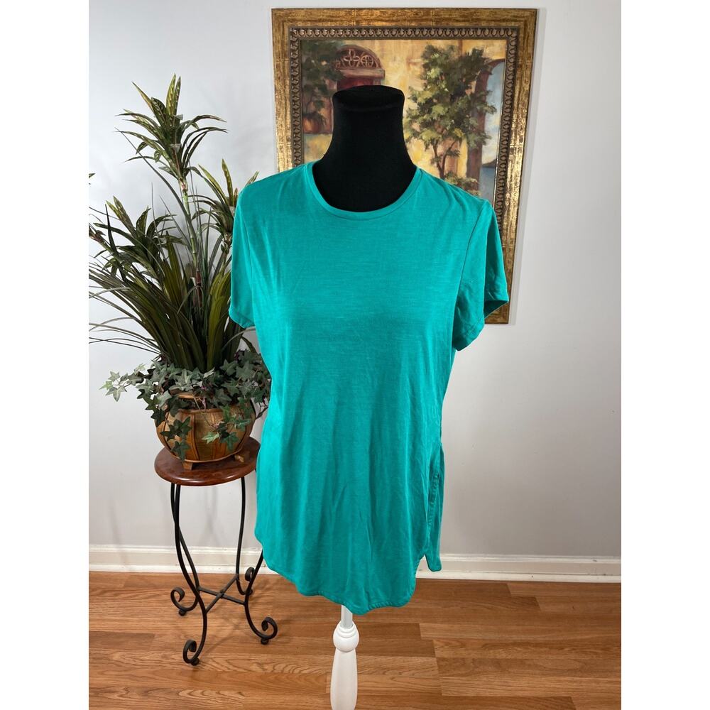 Athletic Works Top Girls L Turquoise Short Sleeve Minimalist Athleisure Coastal